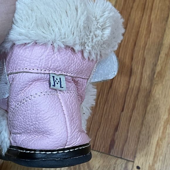 Jack and Lily Girls Pink Leather Booties Size 12-18 M Faux Fur Lined Excellent - Picture 10 of 11